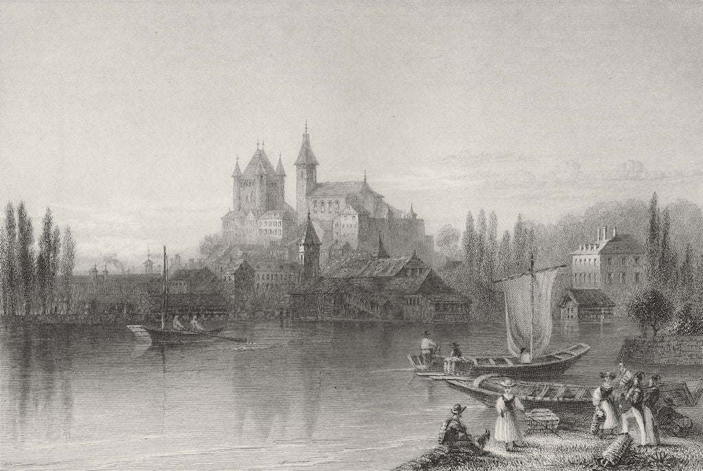 SWITZERLAND. View of Thun, from the Lake (Canton Bern/Berne). BARTLETT 1836